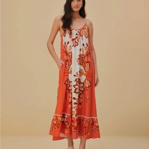 FARM Rio Orange Ruffled Tiered Maxi Sundress